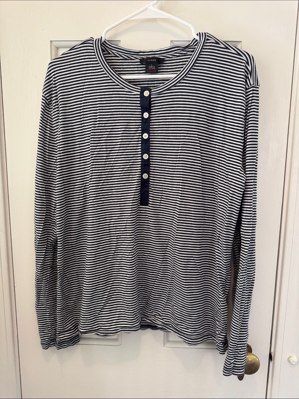 J. Crew Navy & White Striped Long-Sleeve Henley and Short Pajamas Set
